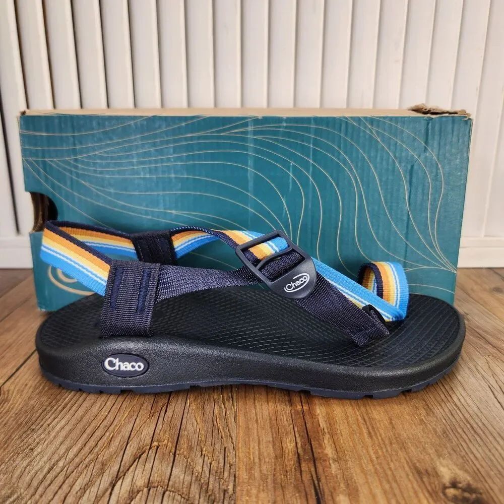 Chaco Bodhi Belt Blue Sandals Women Sz 6 Black Blue Toe Loop Strappy Beach Shoes